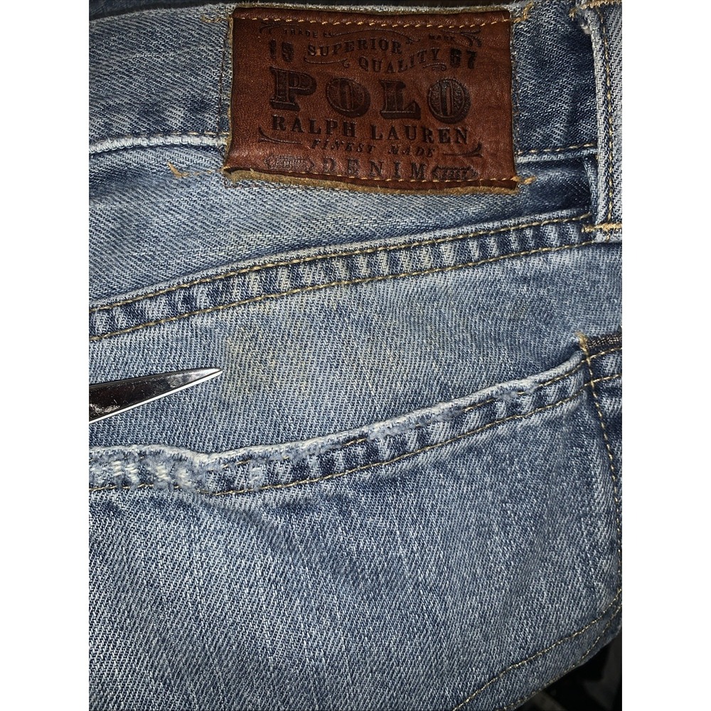 VTG Polo Ralph Lauren Mens 36 Denim Shorts‎ Raw Hem Blue Medium Wash Cut Off - Picture 14 of 14